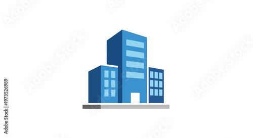 Modern blue office building complex.