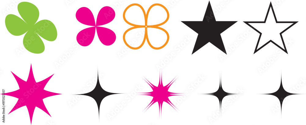 Obraz premium Collection of various colorful star and flower shapes for graphic design