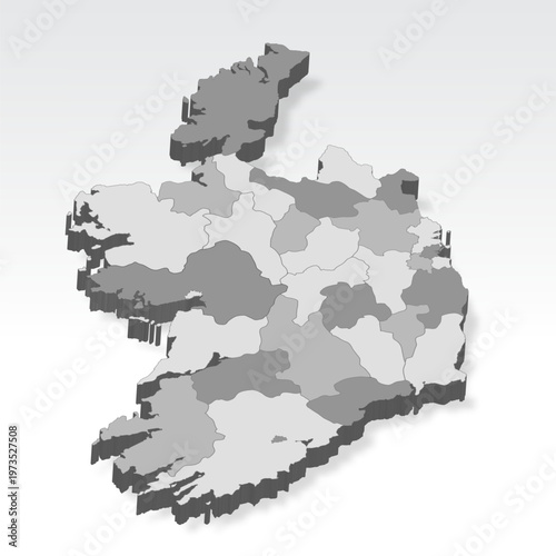 3D  Republic of Ireland map with all states in gray. Three dimensional map of Ireland Provinces with shadow. Map of Ireland  on white background for your design, app, UI.  EPS10. 