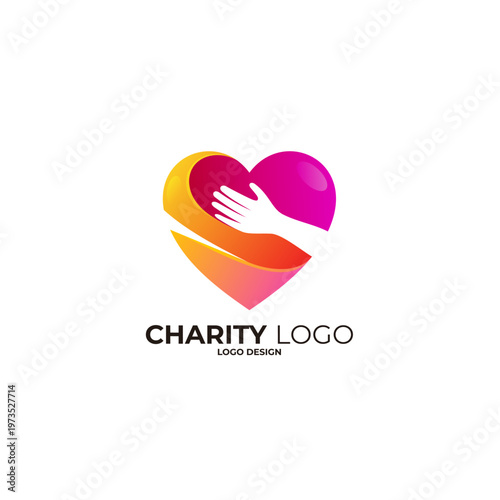 Abstract love care logo with charity design template, red color