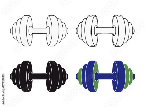 Dumbbell Vector Icon Set Minimal Outline Bold Duotone Fitness Gym Collection