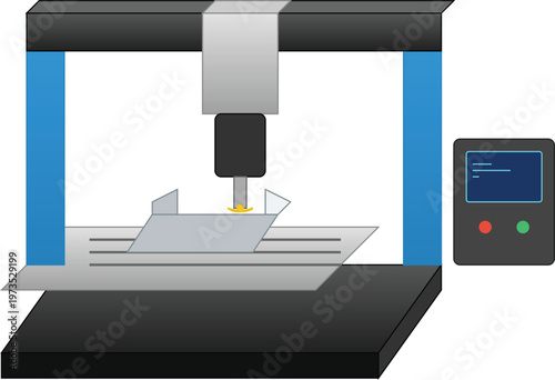 CNC Milling Machine Cutting A Metal Workpiece With An Automated Control Panel Display For Precision Industrial Manufacturing Engineering And Factory Fabrication Processes 