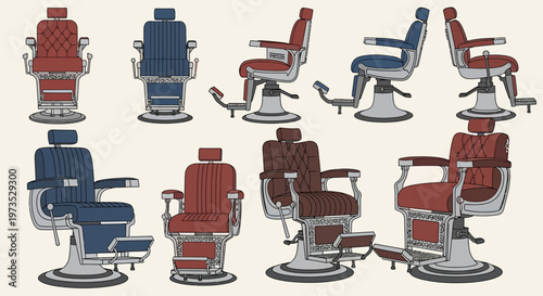Collection of Vintage Barber Chairs in Various Colors.