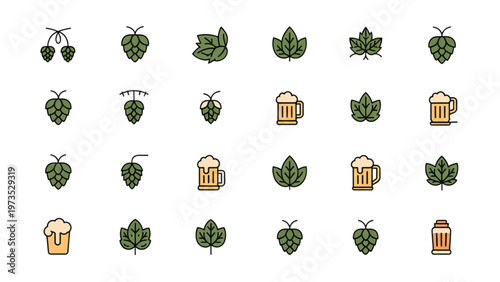 Beer Brewing Hops Icons 28 Line Flat Color Symbols Craft Brewery Vector Set