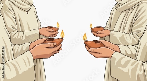Konstfotografi Illustration of a man in a white robe holding a lit oil lamp