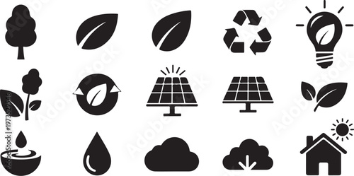 Eco Friendly Icons for Sustainable Living and Green Energy