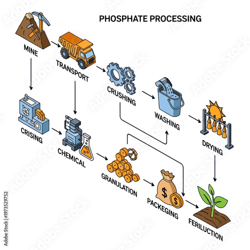 Phosphate Processing Diagram - Mining to Fertilization Process.