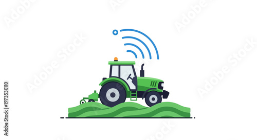 Green Tractor on Hill Illustration.