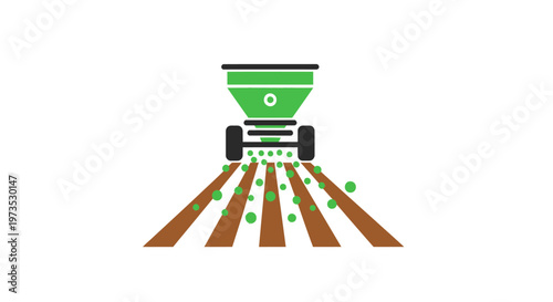 Green tractor spreading seeds on field.