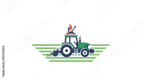 Green Tractor With A Plow Attached.