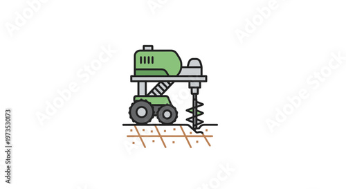 Green tractor with drilling equipment.