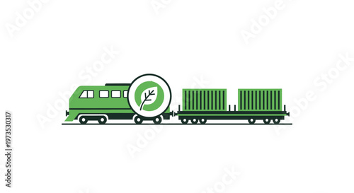 Green train with cargo trailer.
