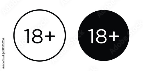18 Plus icon symbol. Icon in flat style and line. Black and white