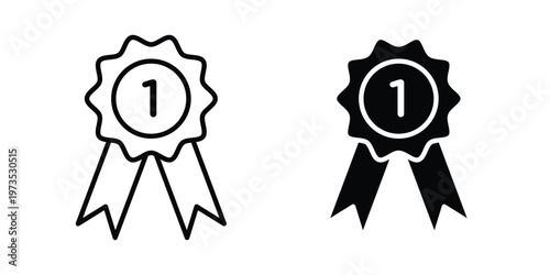 1st place icon symbol. Icon in flat style and line. Black and white