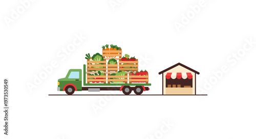 Green truck loaded with boxes.