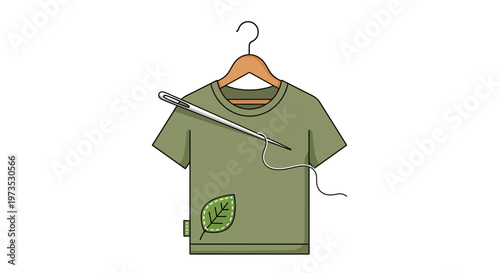 Green Tshirt on Wooden Hanger.