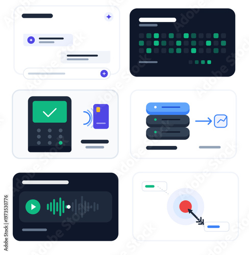 Set of Modern Flat UI Design Cards for Business and Technology Concepts