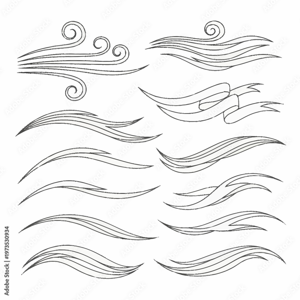 Fototapeta premium Collection of Hand Drawn Swirls and Wavy Lines Decorative Elements.
