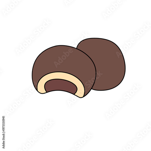 Chocolate-covered peanut butter cookie cut in half