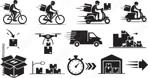 Logistics and Delivery Icons for Business and Transportation Needs