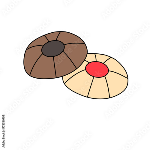 Two illustrated cookies rest on a plain white background