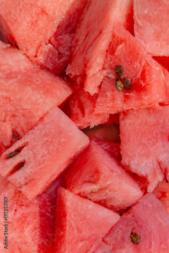 Watermelon flesh with seeds macro close up
