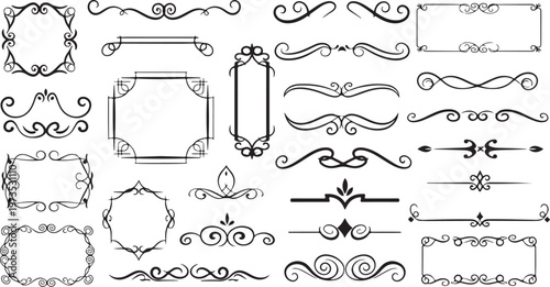 Vintage Ornate Frames and Borders Collection in Black Lines