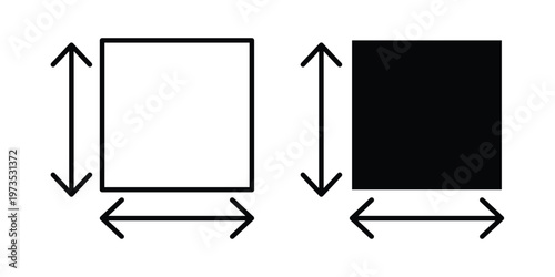 Area and dimension icon symbol. Icon in flat style and line. Black and white