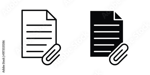Attach document icon symbol. Icon in flat style and line. Black and white