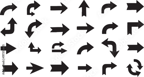 Collection of various black arrows on white background