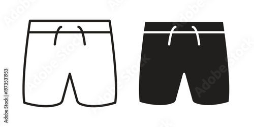 Beach shorts icon symbol. Icon in flat style and line. Black and white
