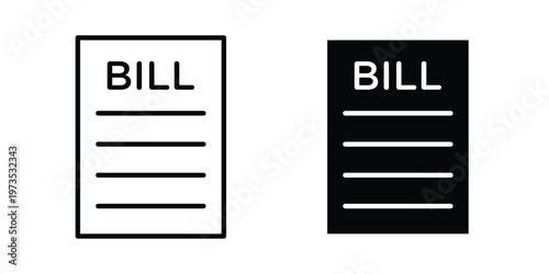 Billing icon symbol. Icon in flat style and line. Black and white