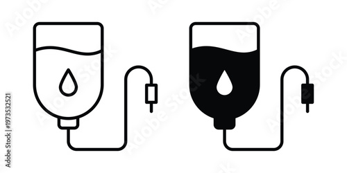 Blood transfusion icon symbol. Icon in flat style and line. Black and white