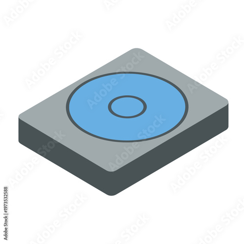 Isometric Illustration of a Hard Drive with Blue Circle Design.