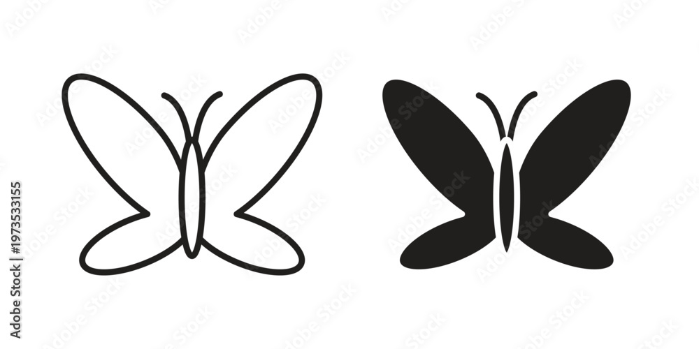 Fototapeta premium Butterfly icon symbol. Icon in flat style and line. Black and white