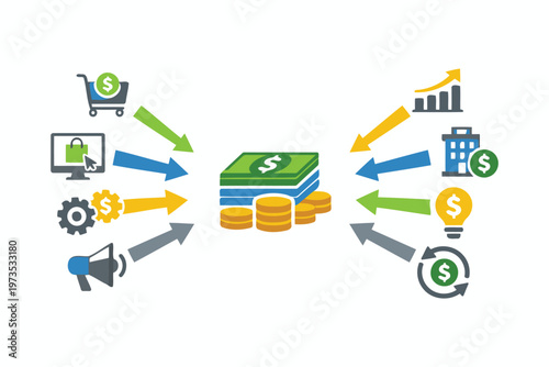 Illustration of digital transactions and financial management processes Vector