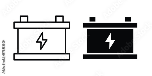 Car Battery icon symbol. Icon in flat style and line. Black and white