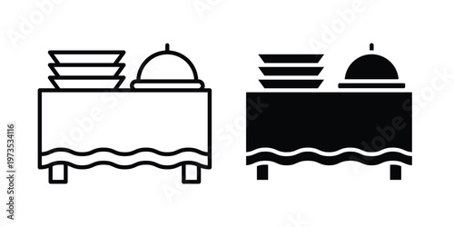 Catering buffet icon symbol. Icon in flat style and line. Black and white