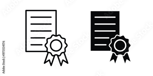 certificate diploma icon symbol. Icon in flat style and line. Black and white