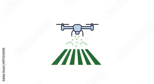 Drone spraying green field crops.