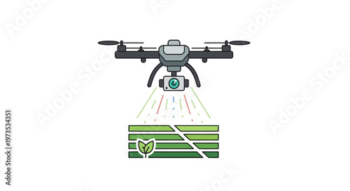 Drone spraying green liquid fertilizer.