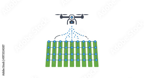 Drone spraying green pesticide farm fields.