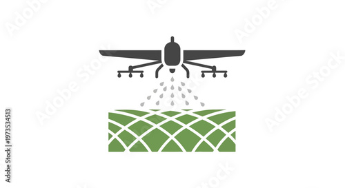 Drone spraying pesticide on green field.
