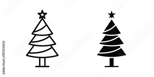 Christmas tree icon symbol. Icon in flat style and line. Black and white