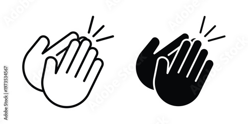 Clap hands icon symbol. Icon in flat style and line. Black and white
