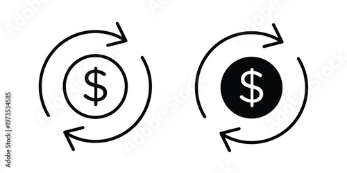 Circulation of money icon symbol. Icon in flat style and line. Black and white