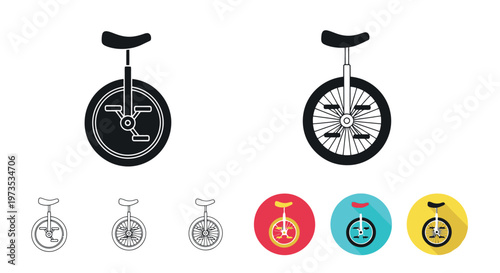 Two unicycle illustrations with varying styles and color schemes