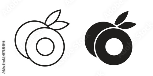 Coconut icon symbol. Icon in flat style and line. Black and white