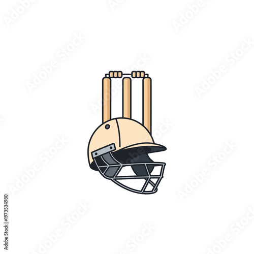 Cricket helmet and wickets illustration.