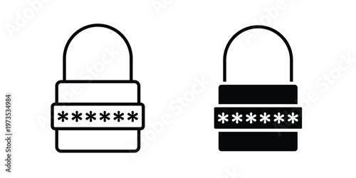 Code lock icon symbol. Icon in flat style and line. Black and white